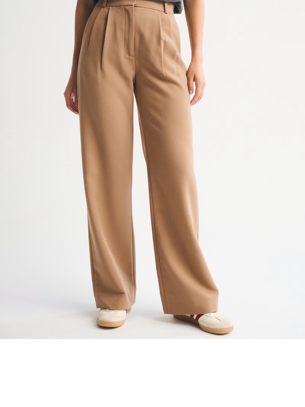 Abercrombie & Fitch Sloane Wide-Leg Trousers in Camel Brown